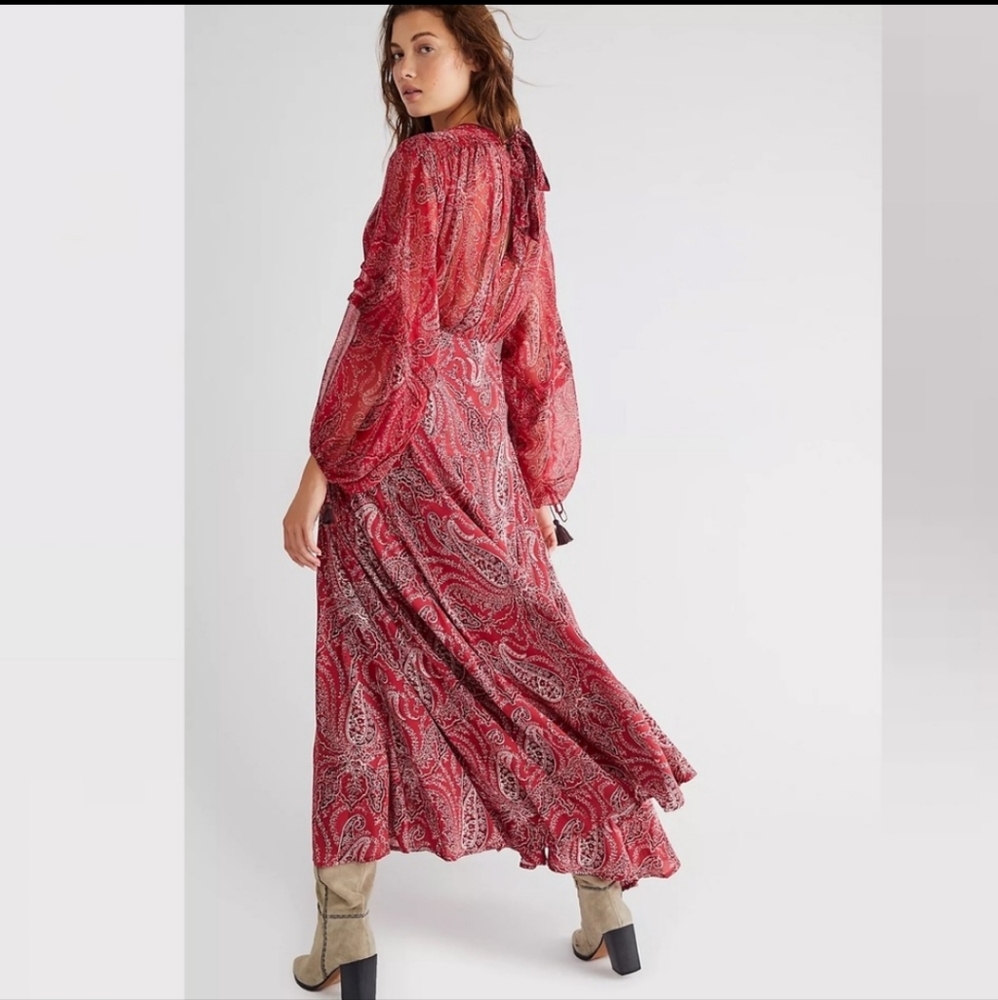 Elegant Paisley Red Maxi Dress